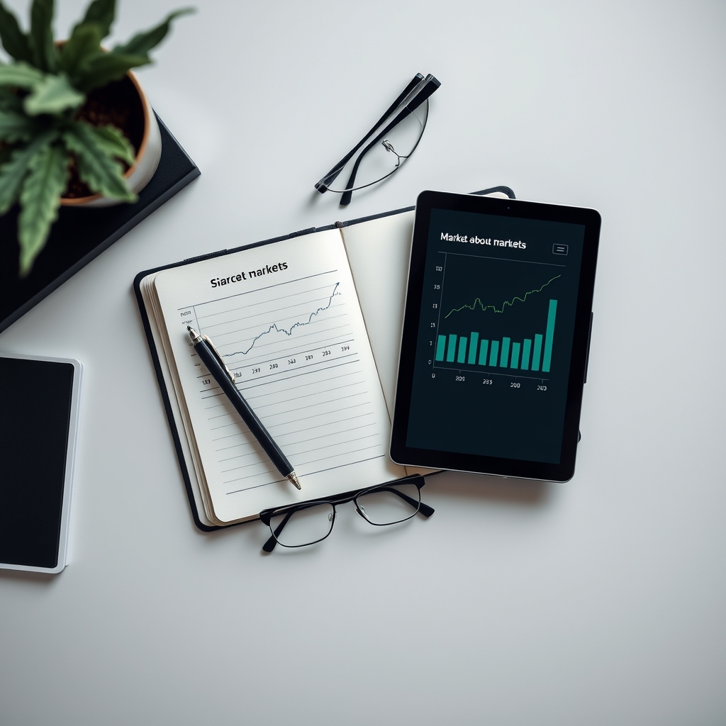 Bureau met een spaarpot, notitieboek en laptop, symbolisch voor een financiële buffer.